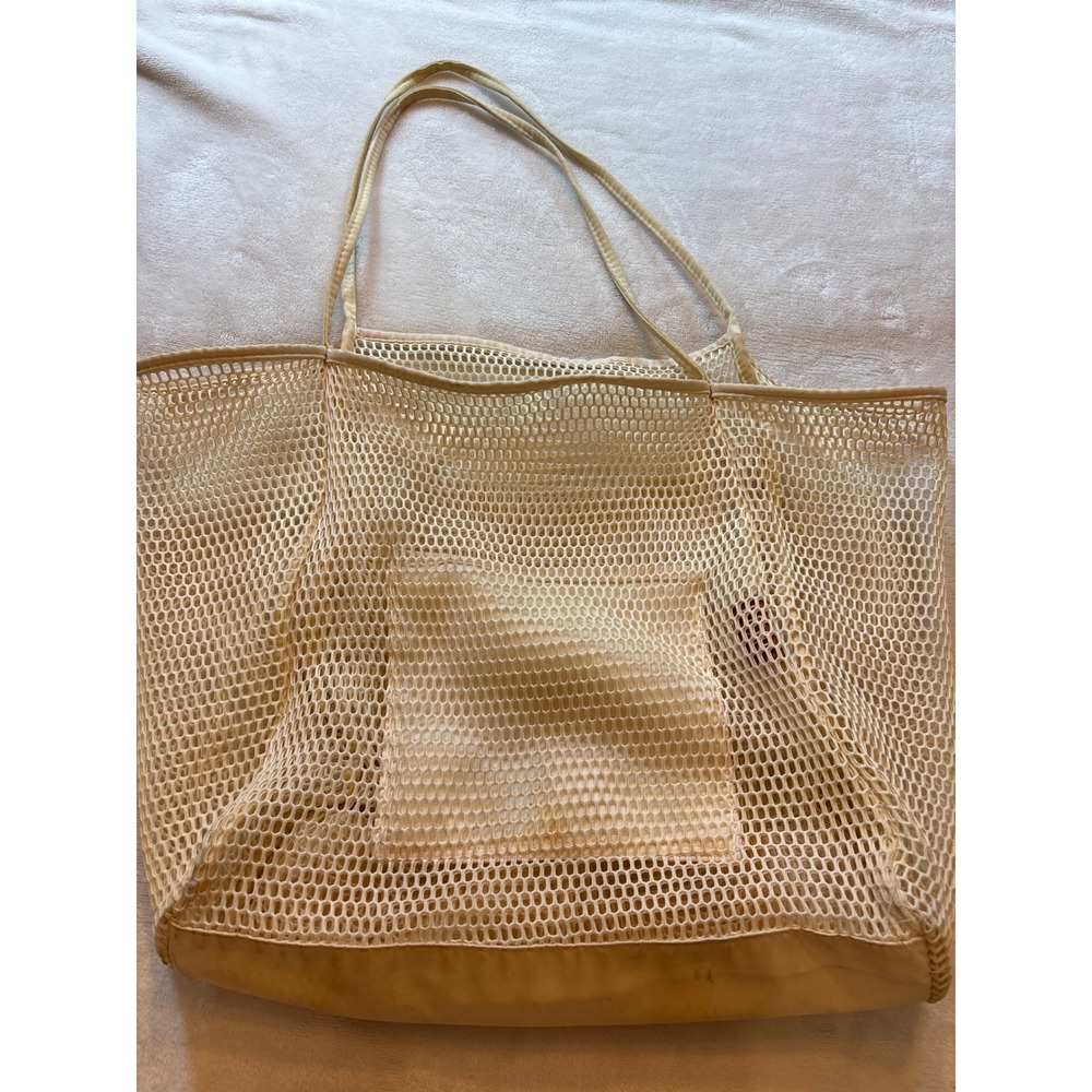 Hoxis Mesh Tote Bag Cream Off White Beach Market Shoulder Bag 20x12